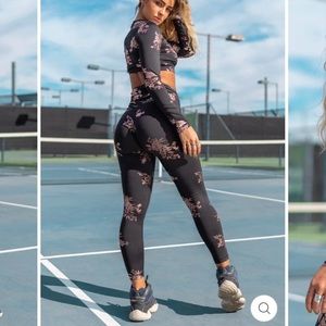 Sommer Ray Shop black and pink metallic floral booty shaping leggings